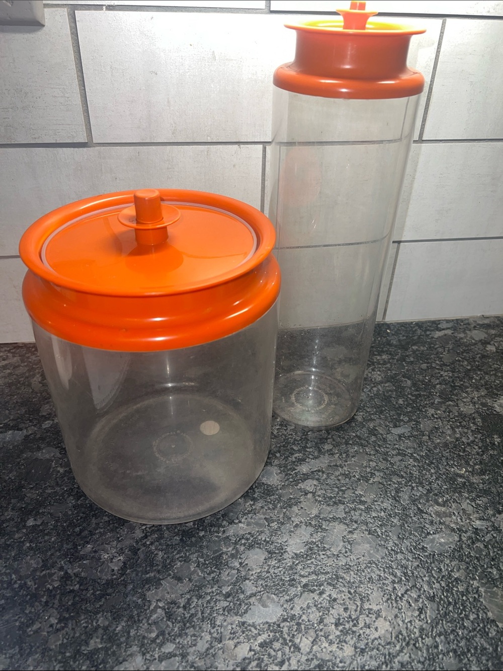 Orange Plastic Kitchen Storage Canister Set - Clear Bodies